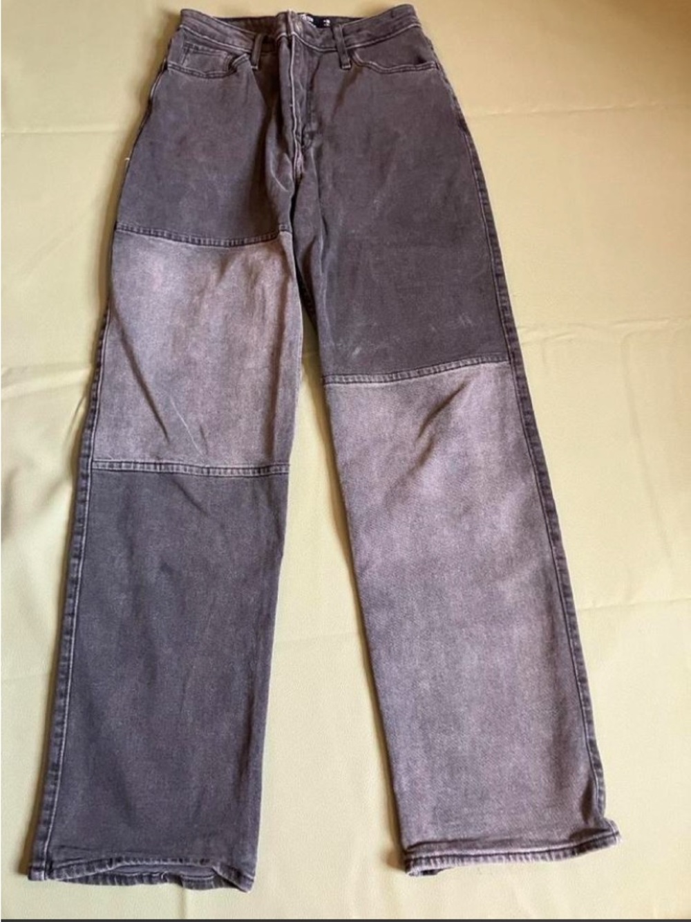 Hollister Two-Tone Gray Patchwork Relaxed Dad Jeans High Waist Straight Leg